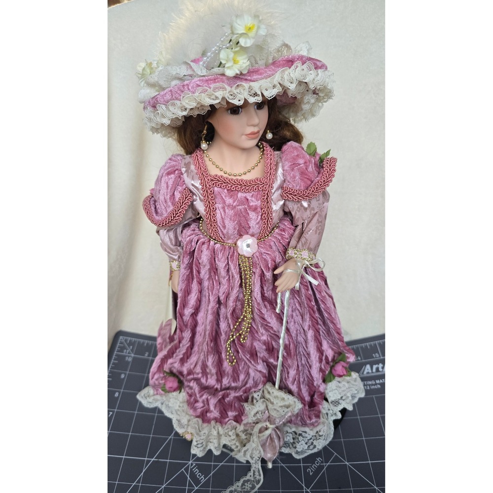 Americana Sweetheart Collection Julia Porcelain Doll Pink Velvet Victorian 16in